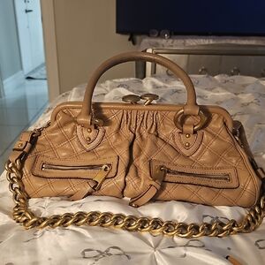Marc Jacobs Tan Quilted Shoulder Bag with Gold Chain